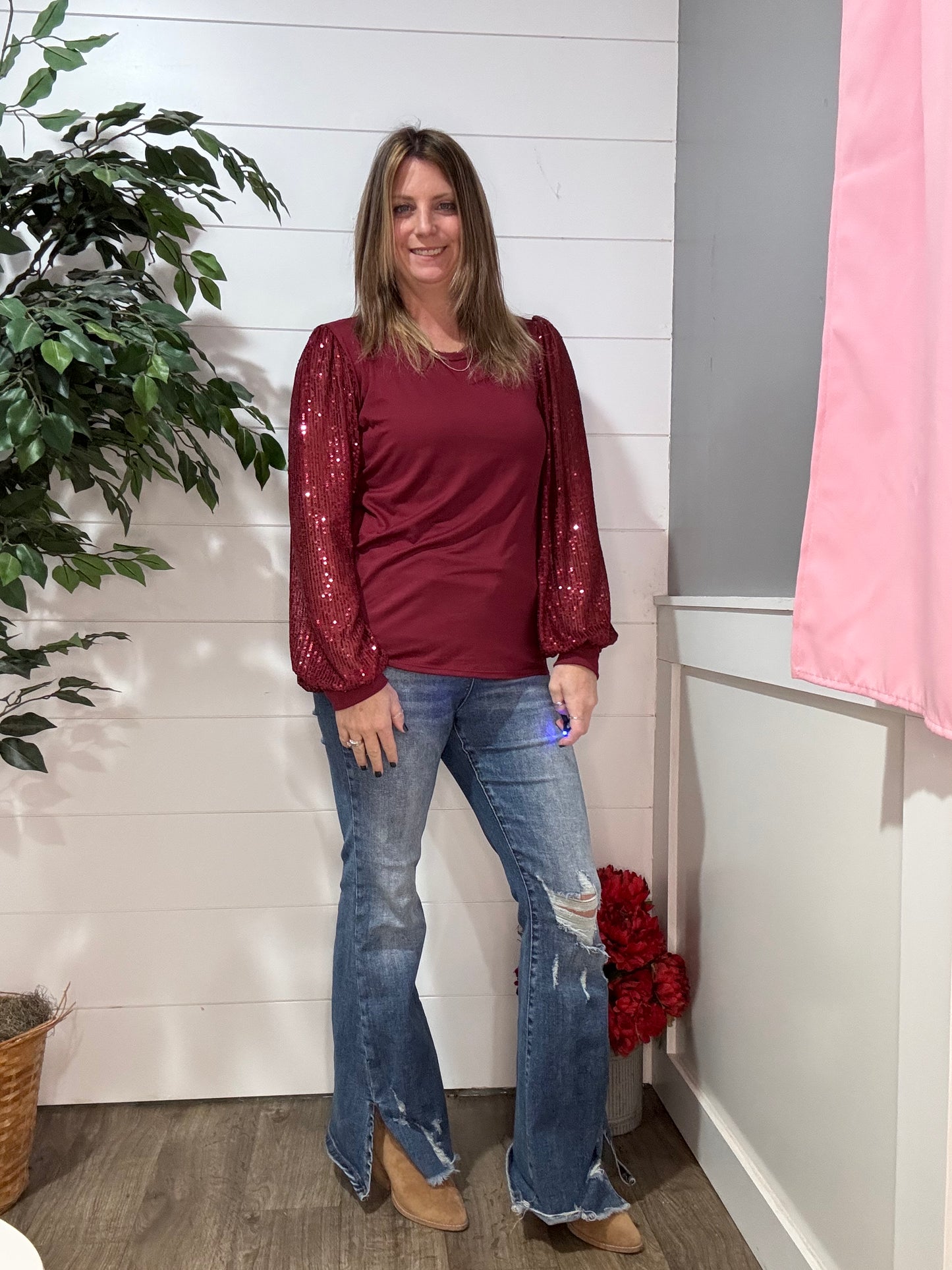 Shine Bright Sequins Sleeve Top
