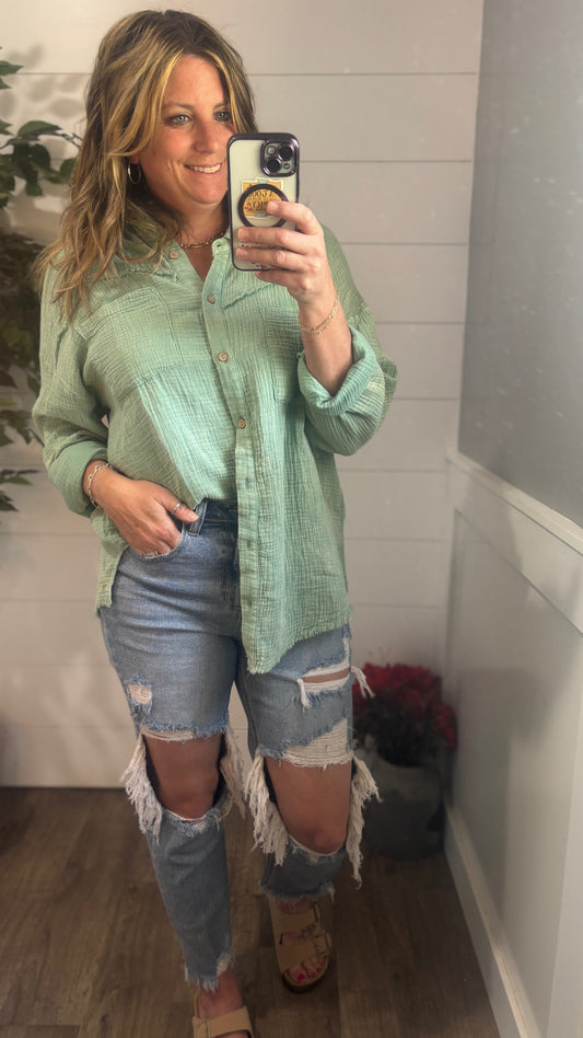 Myla Mineral Wash Gauze Button Down