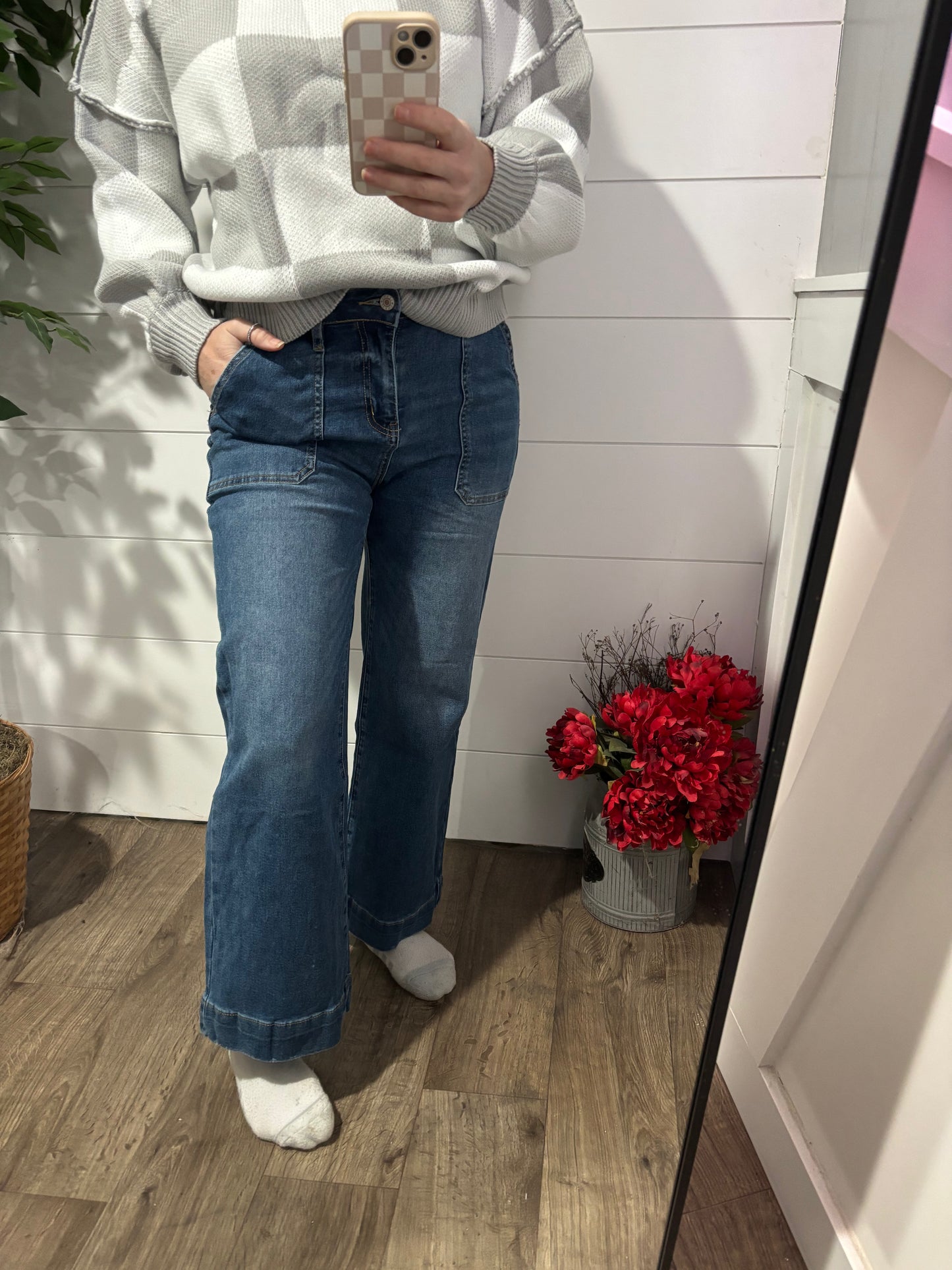 Bella Cropped High Rise Wide Leg Jeans - Blue