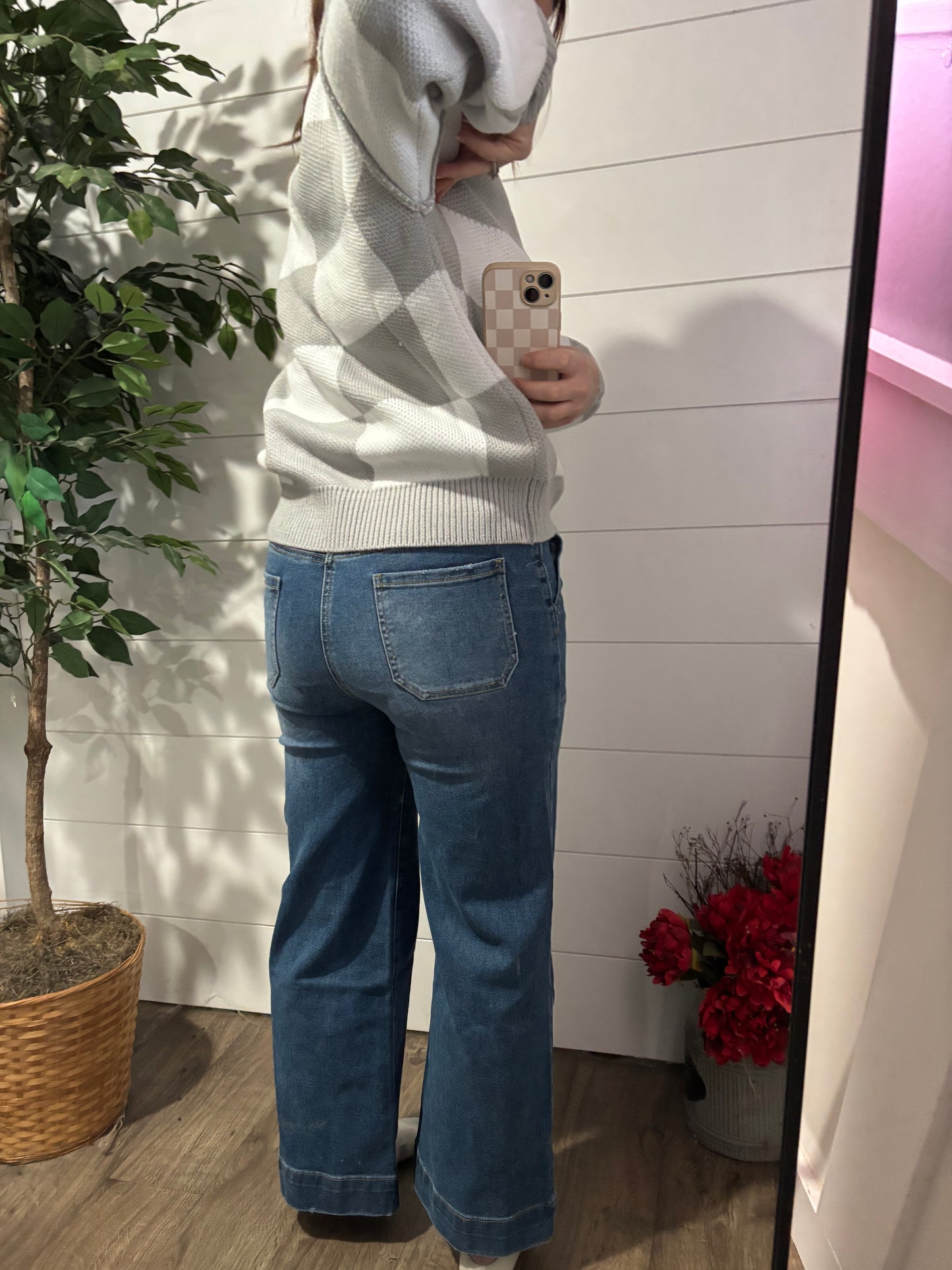 Bella Cropped High Rise Wide Leg Jeans - Blue