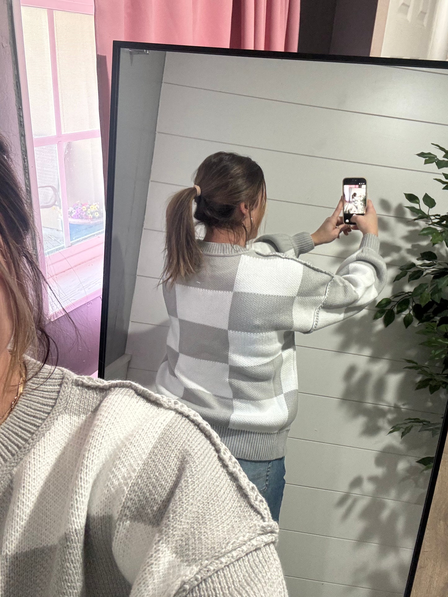 Check Yourself Checkered Sweater in Grey