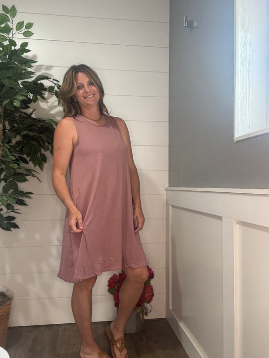 Crewneck Sleeveless Mini Dress - mauve
