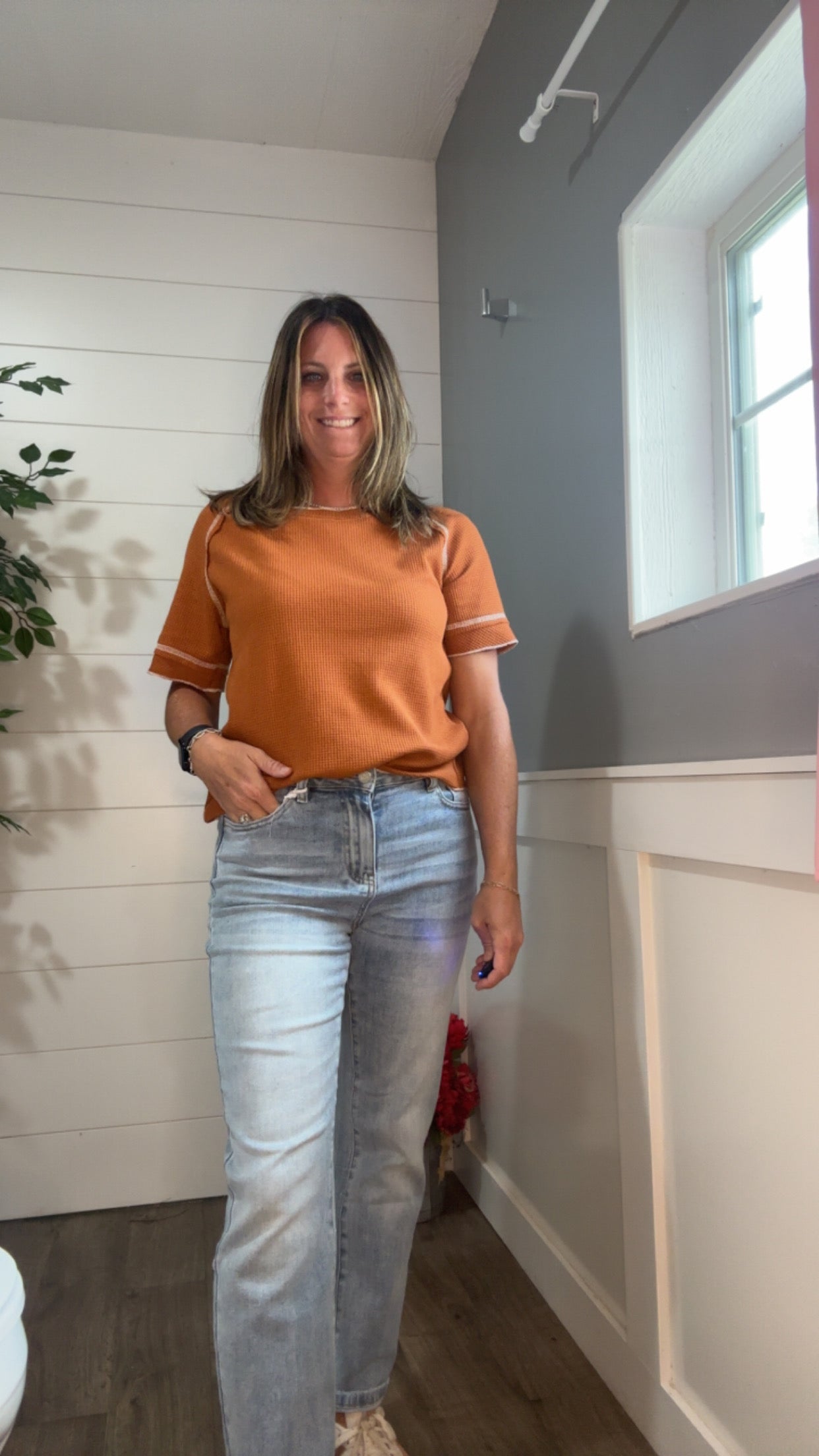 Heartbreaker Waffle Knit Tee in Chestnut