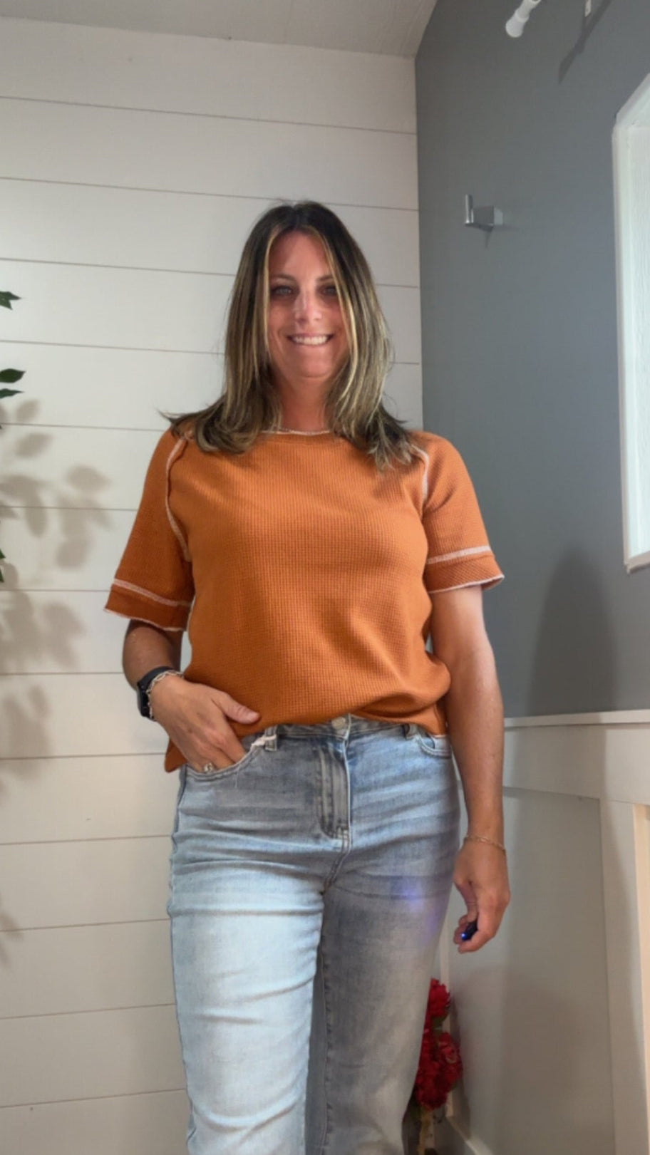 Heartbreaker Waffle Knit Tee in Chestnut