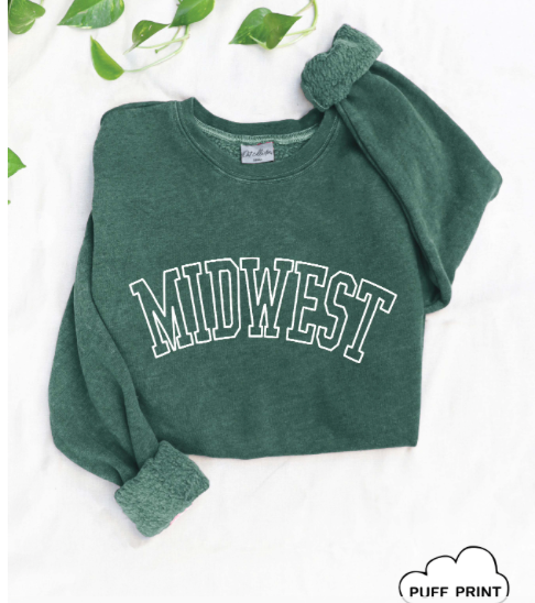 MIDWEST Puff Print Mineral Washed Graphic Sweatshirt