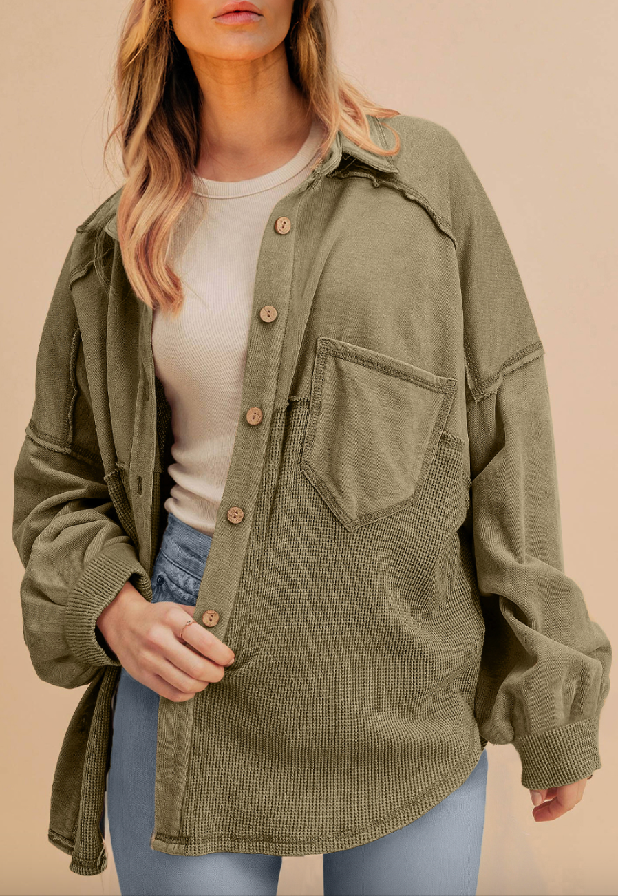Kayla Patchwork Olive Shacket
