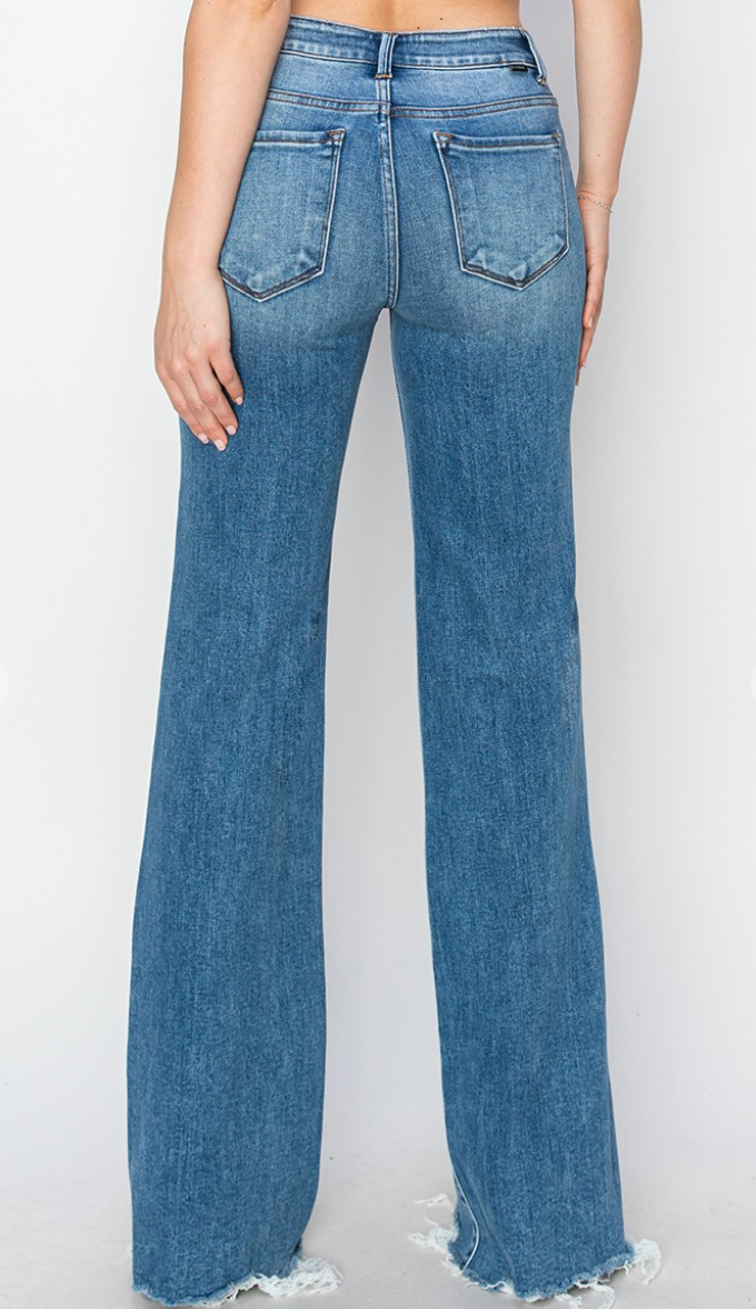 Risen Tummy Control Mid Rise Wide Leg Jeans