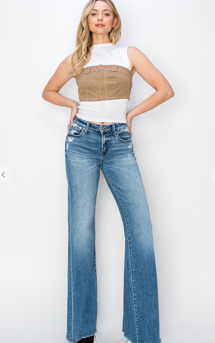 Risen Tummy Control Mid Rise Wide Leg Jeans