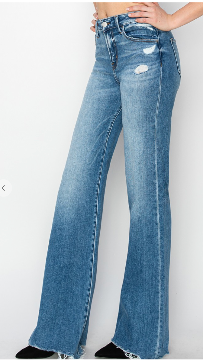 Risen Tummy Control Mid Rise Wide Leg Jeans