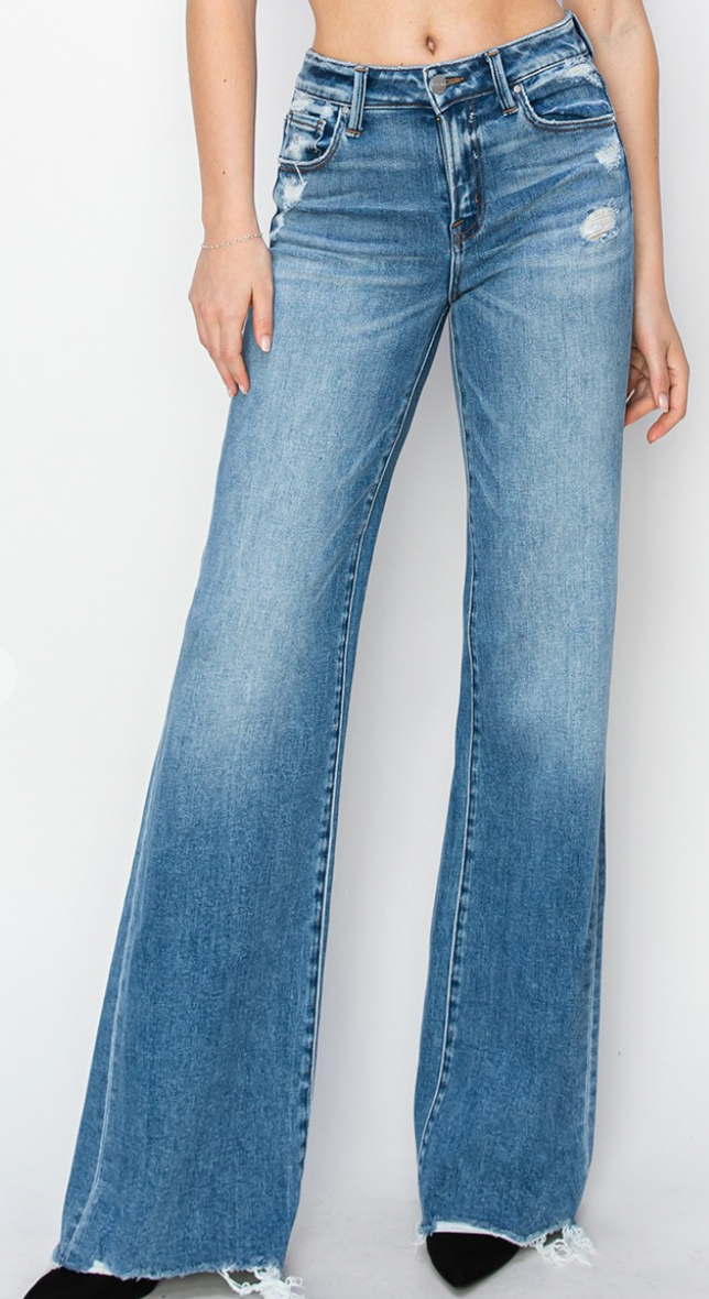 Risen Tummy Control Mid Rise Wide Leg Jeans