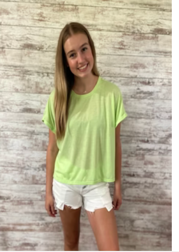 SAMPLE Round Neck Cuffed Sleeve Top in Lime