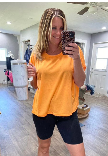 SAMPLE Round Neck Cuffed Sleeve Top Orange