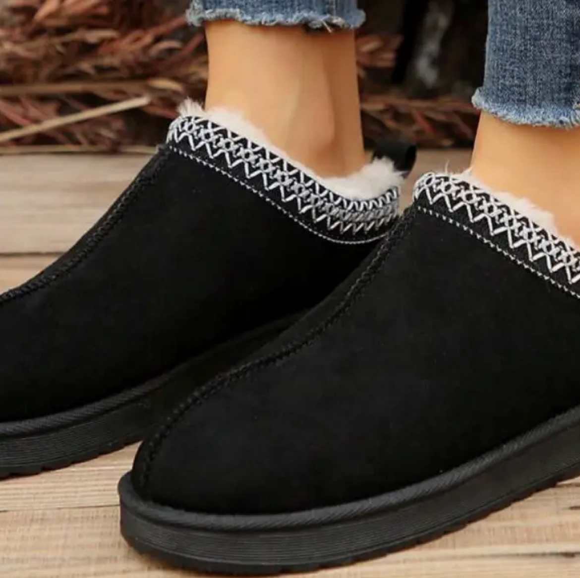 Fur Lined Slip On Shoes - red trim