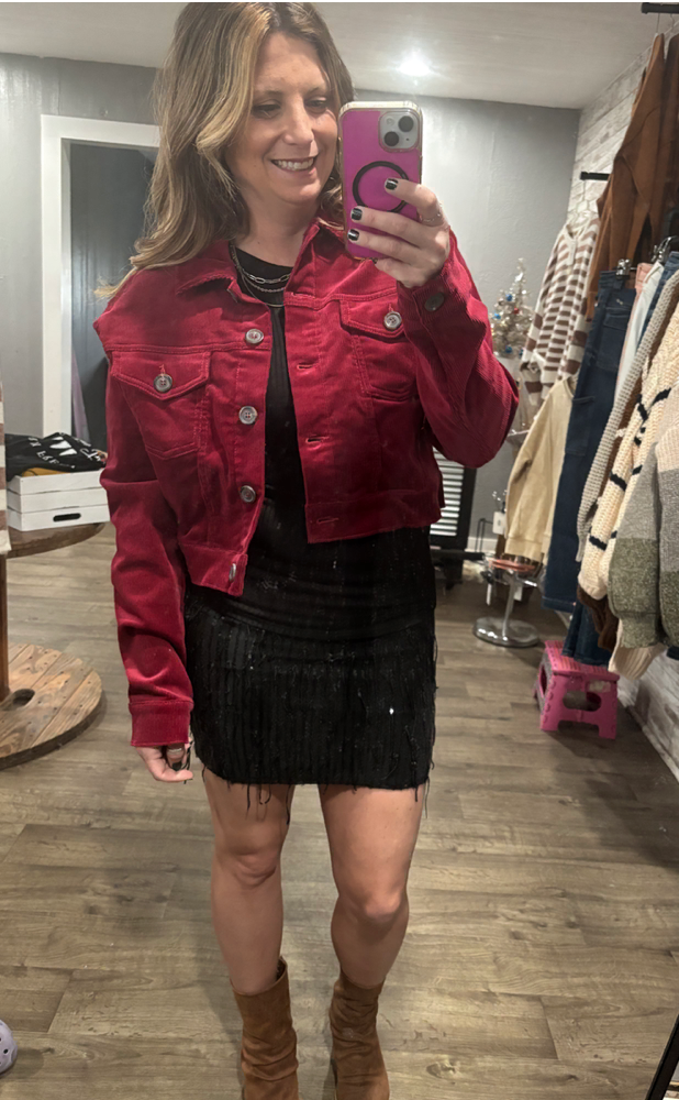 Wine and Dine Me Cropped Corduroy Jacket