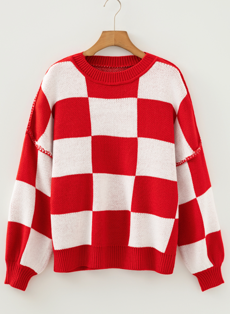 Check Yourself Checkered Sweater in Red