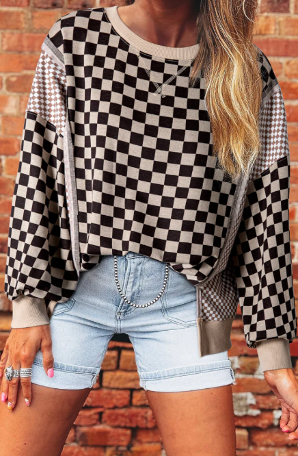 Checkmate Cozy Sweater - Black and Khaki