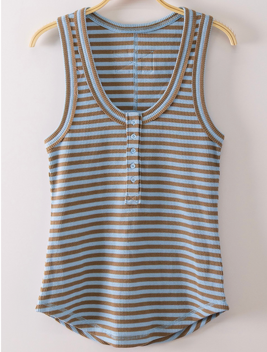 Waiting for You Scooped Neck Tank in Blue and Tan