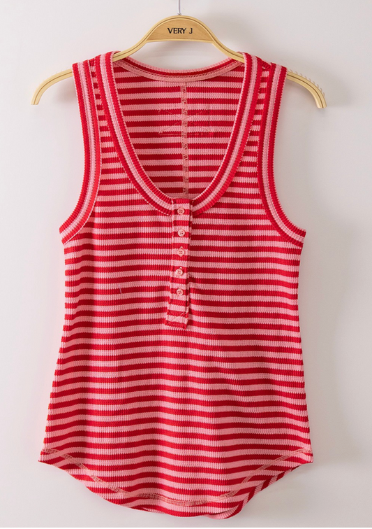 Waiting for You Scooped Neck Tank in Red and Pink