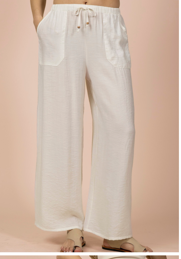 Wide Leg Woven Pants - white