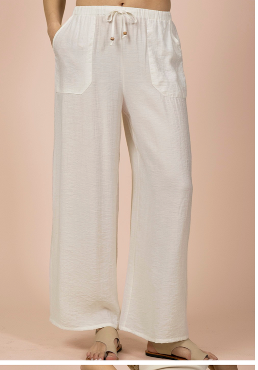 Wide Leg Woven Pants - white
