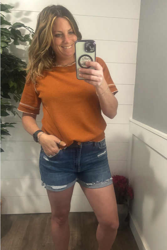 Heartbreaker Waffle Knit Tee in Chestnut