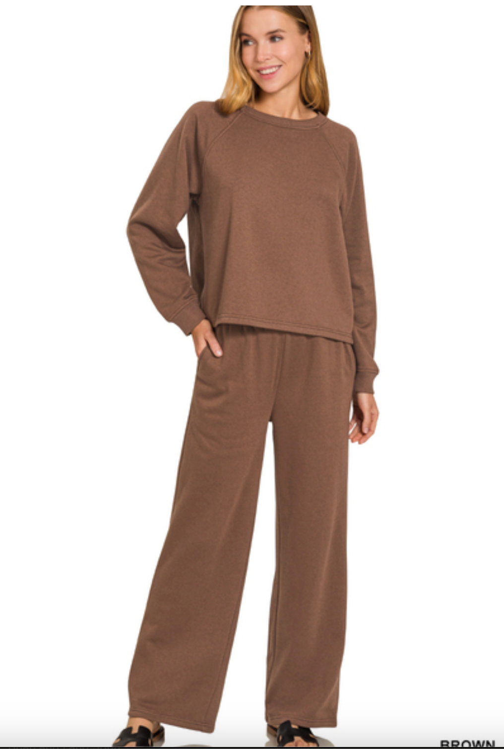 DOORBUSTER: FLEECE RAGLAN SLEEVE PULLOVER & SWEATPANTS SET -Brown