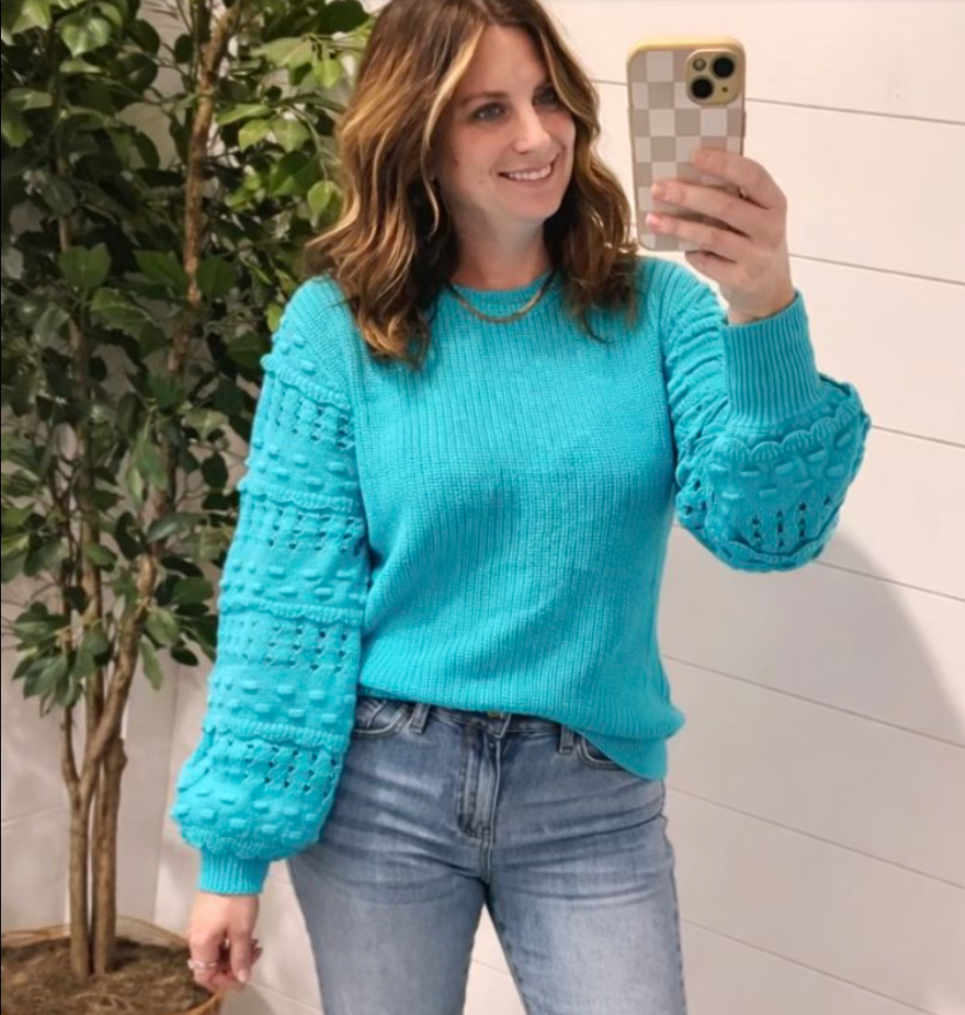 Azure Dreams Textured Sweater - Turquoise