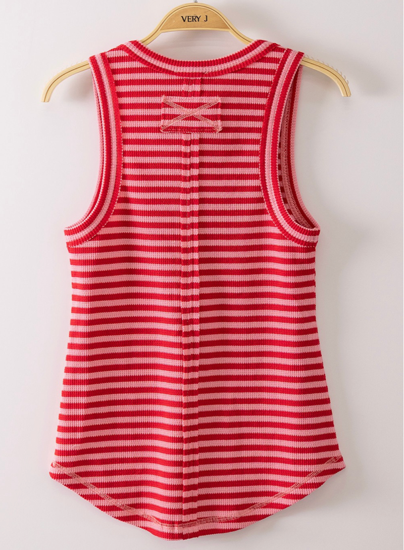 Waiting for You Scooped Neck Tank in Red and Pink