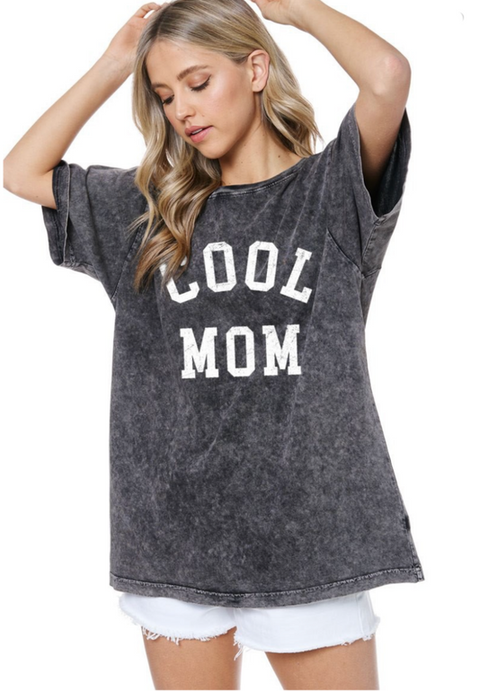 Gray Cool Mom Boyfriend Tee with White Writing - Trendy and comfortable women's t-shirt with a cool mom design in white. Perfect for stylish and busy moms.
