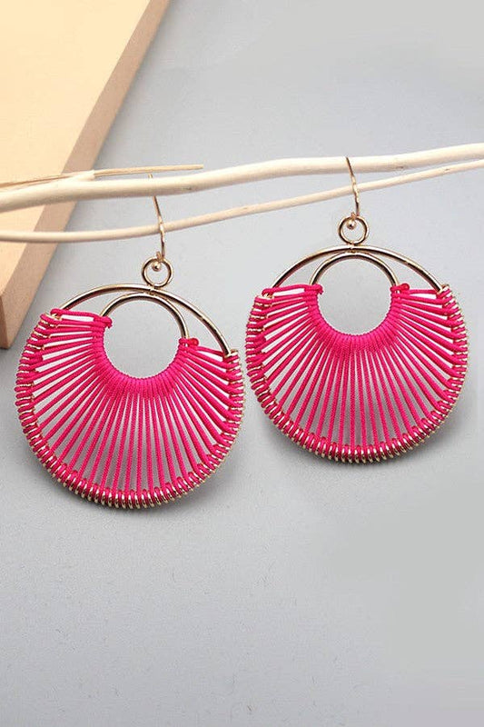 BOHO LIGHTWEIGHT THREAD STRING BRASS DROP EARRINGS | 10E3060932: FUCHSIA