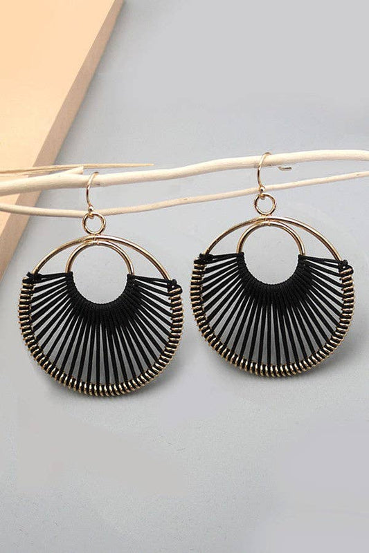 BOHO LIGHTWEIGHT THREAD STRING BRASS DROP EARRINGS | 10E3060932: BLACK
