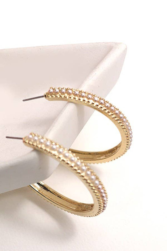 PEARL PAVE TITANIUM POST STUD HOOP EARRINGS | 31E24549: GOLD