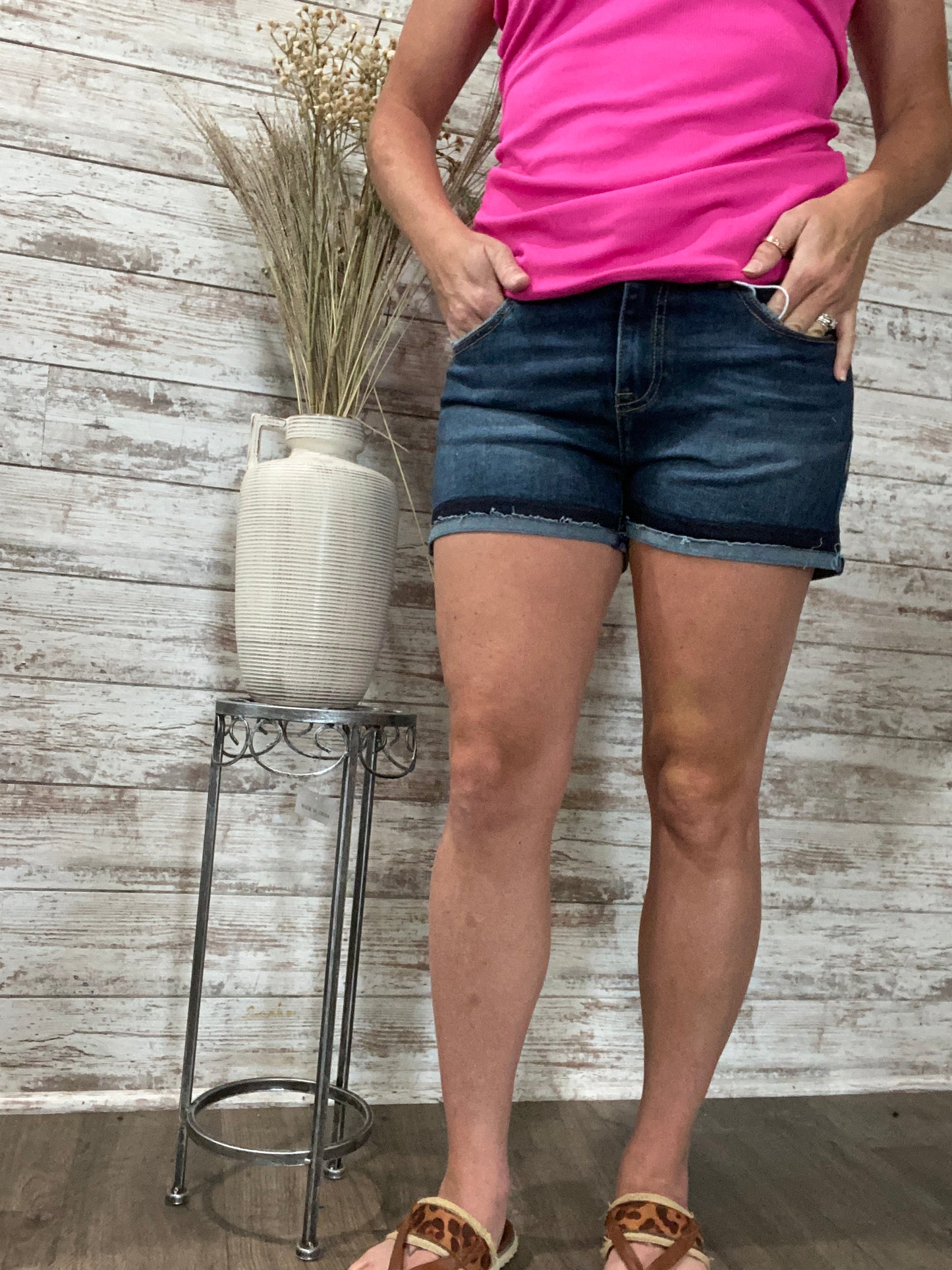 Risen Mid Rise Shorts - dark wash