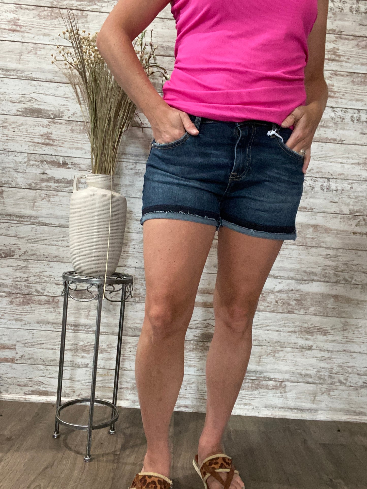 Risen Mid Rise Shorts - dark wash