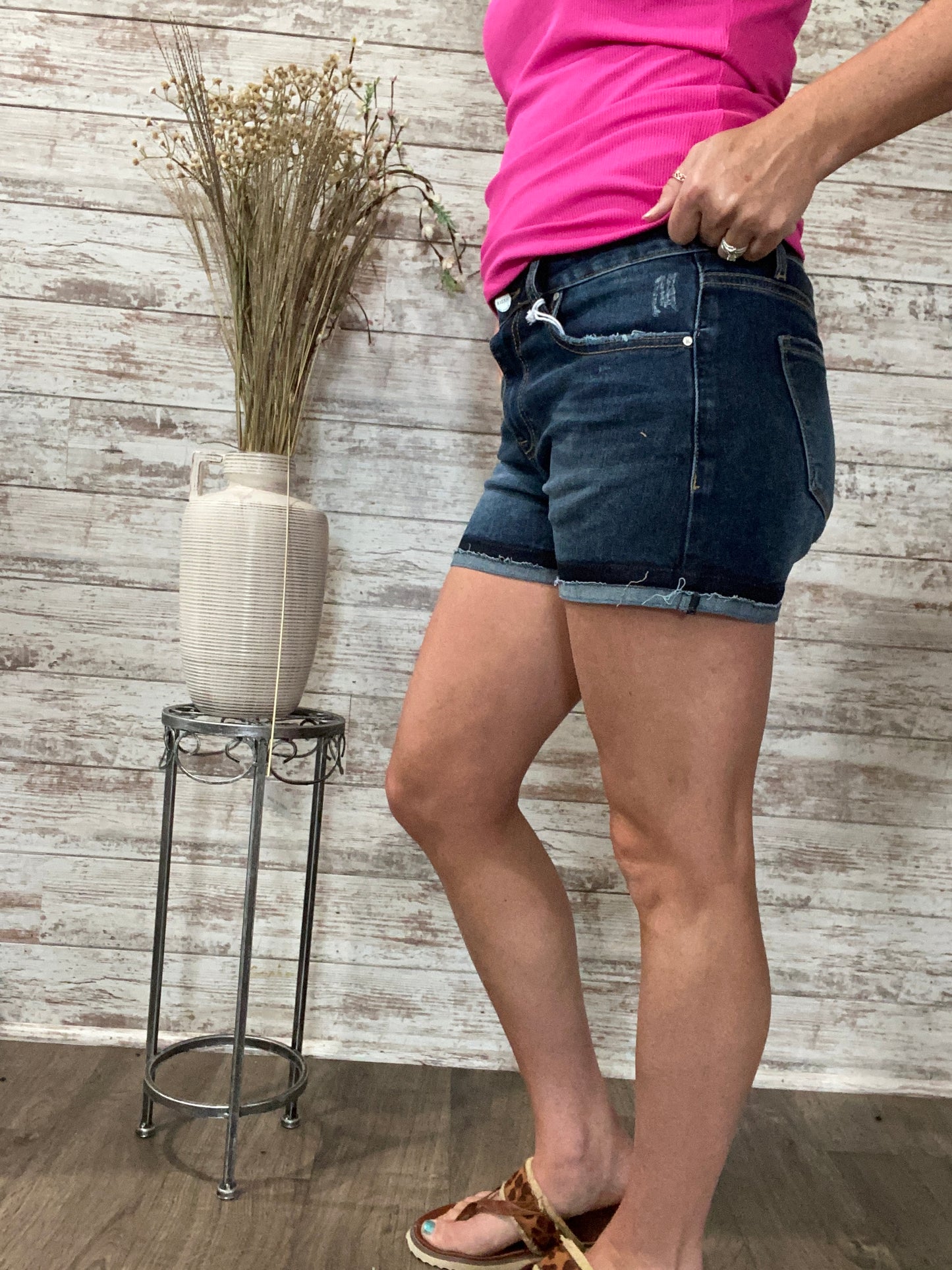 Risen Mid Rise Shorts - dark wash
