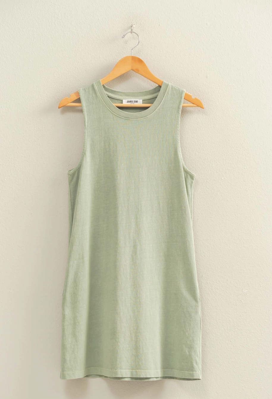 Crewneck Sleeveless Mini Dress - Sage Green