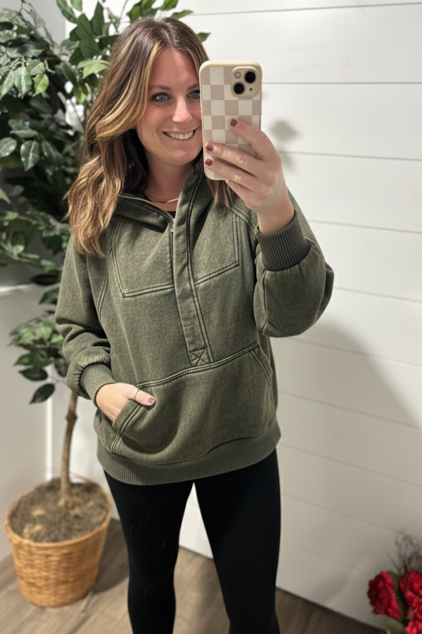 Brittany Acid Wash Hoodie - Olive