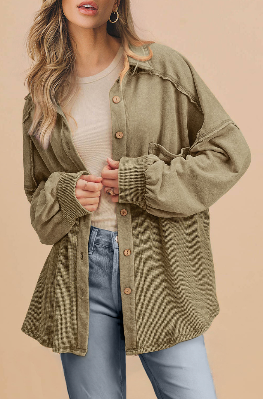 Kayla Patchwork Olive Shacket