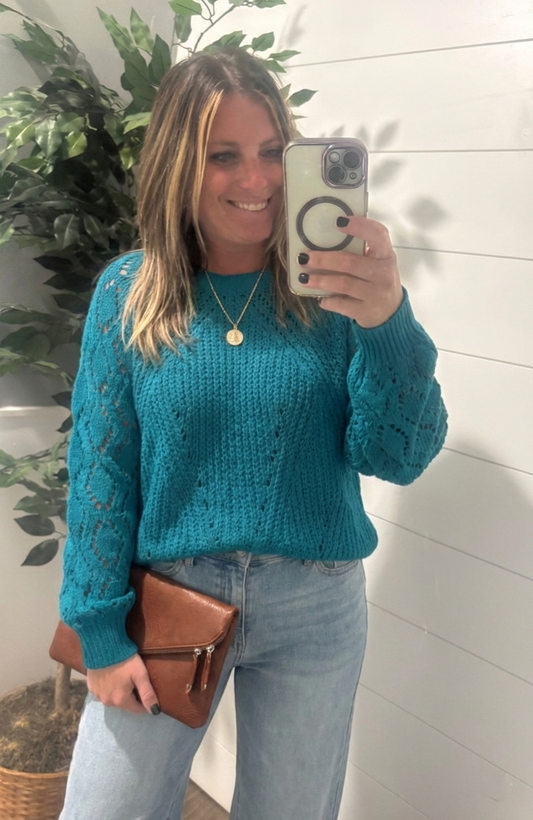 Teal Tide Textured Sweater - Teal