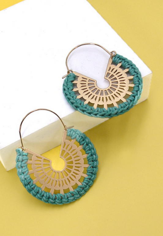 Crochet Wrap Earrings - turquoise