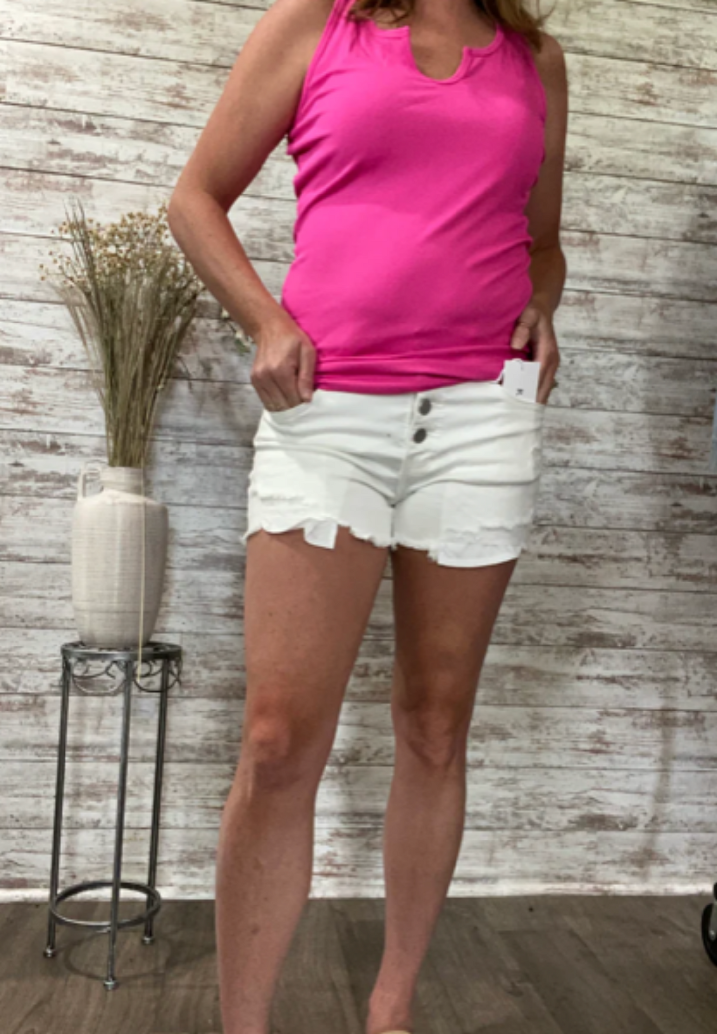 Risen Mid Rise Button Fly Shorts - white