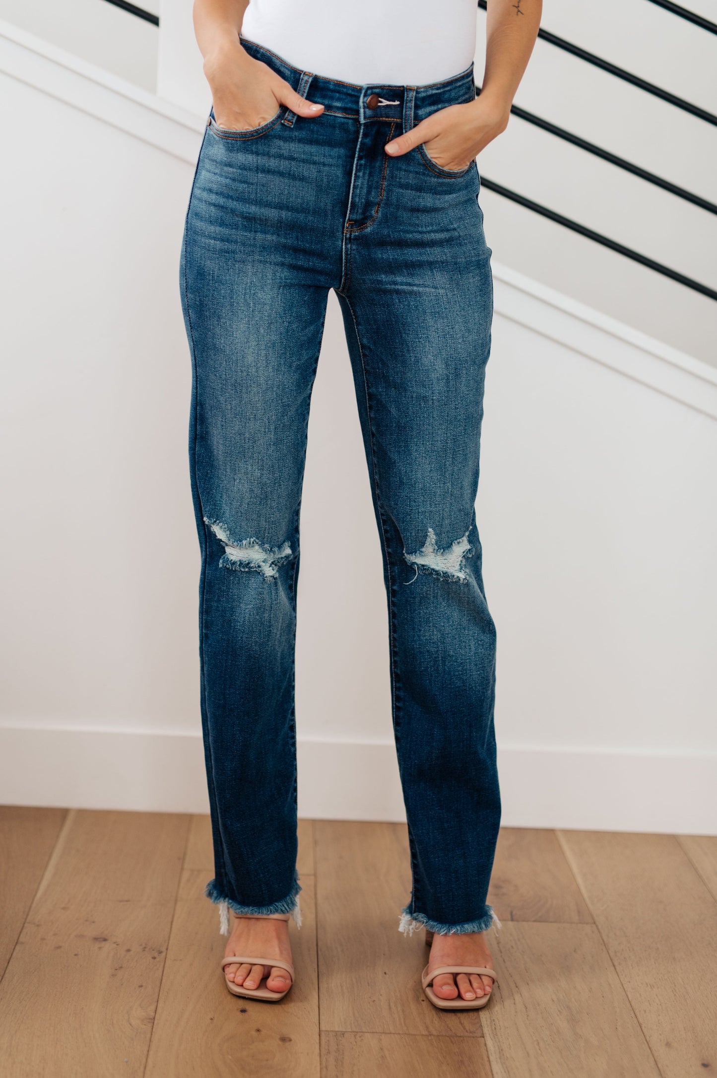 Judy Blue High Rise Distressed Straight Jeans -  Morgan Wash