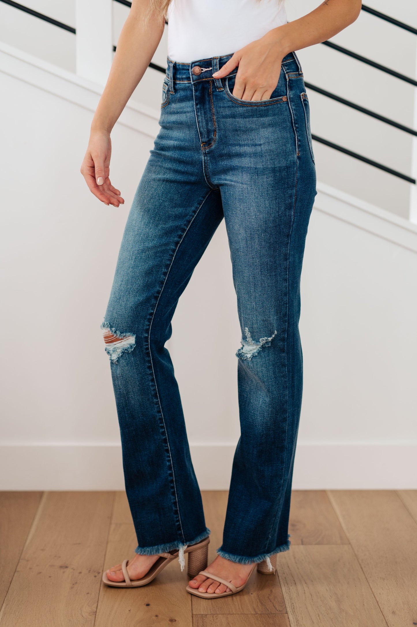 Judy Blue High Rise Distressed Straight Jeans -  Morgan Wash