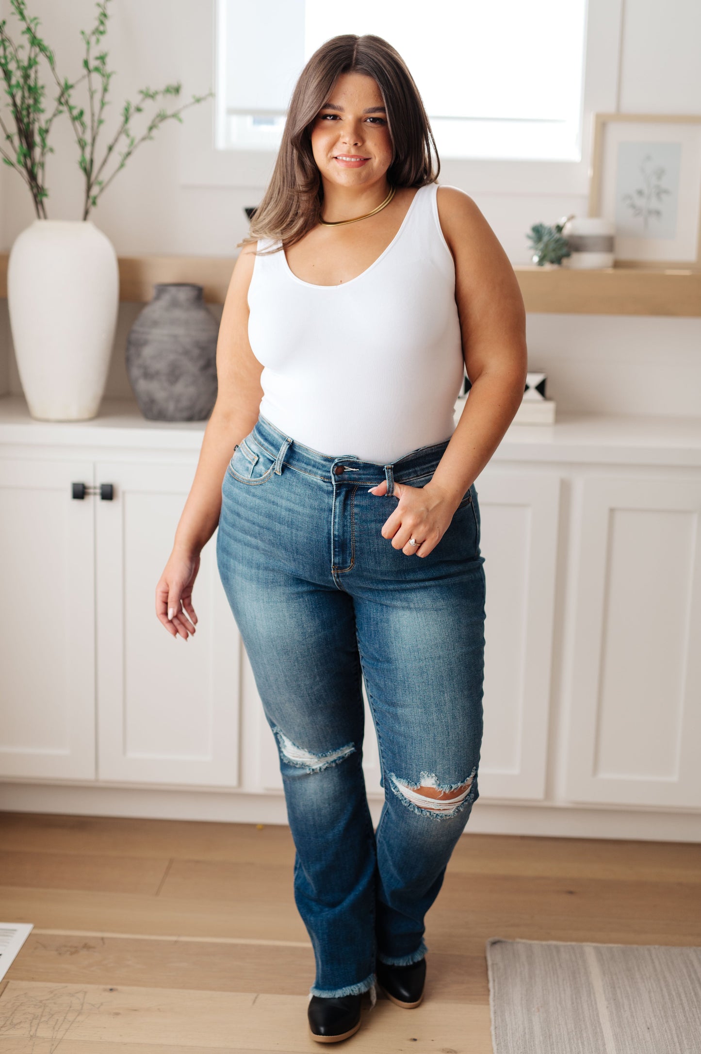 Judy Blue High Rise Distressed Straight Jeans -  Morgan Wash