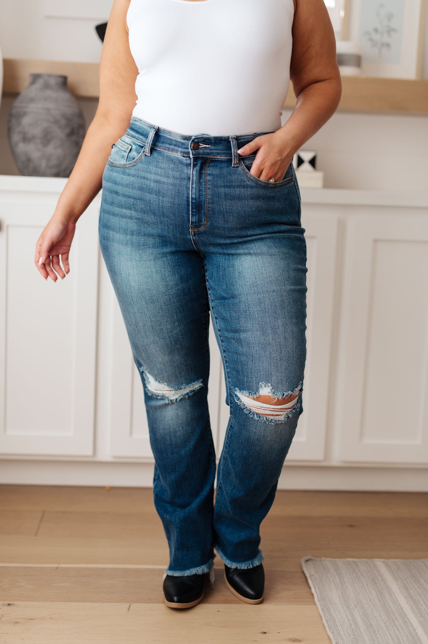 Judy Blue High Rise Distressed Straight Jeans -  Morgan Wash