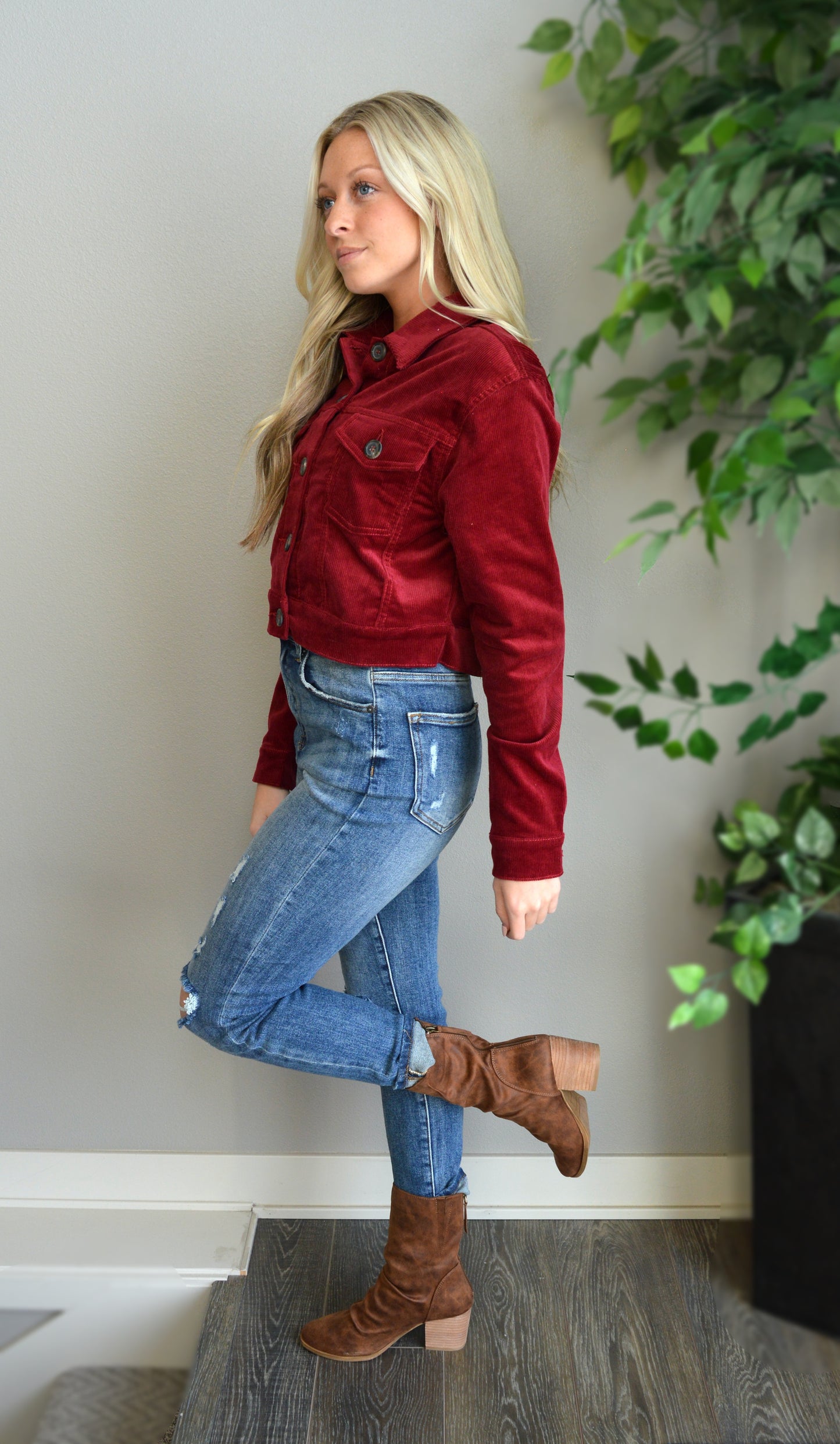 Wine and Dine Me Cropped Corduroy Jacket